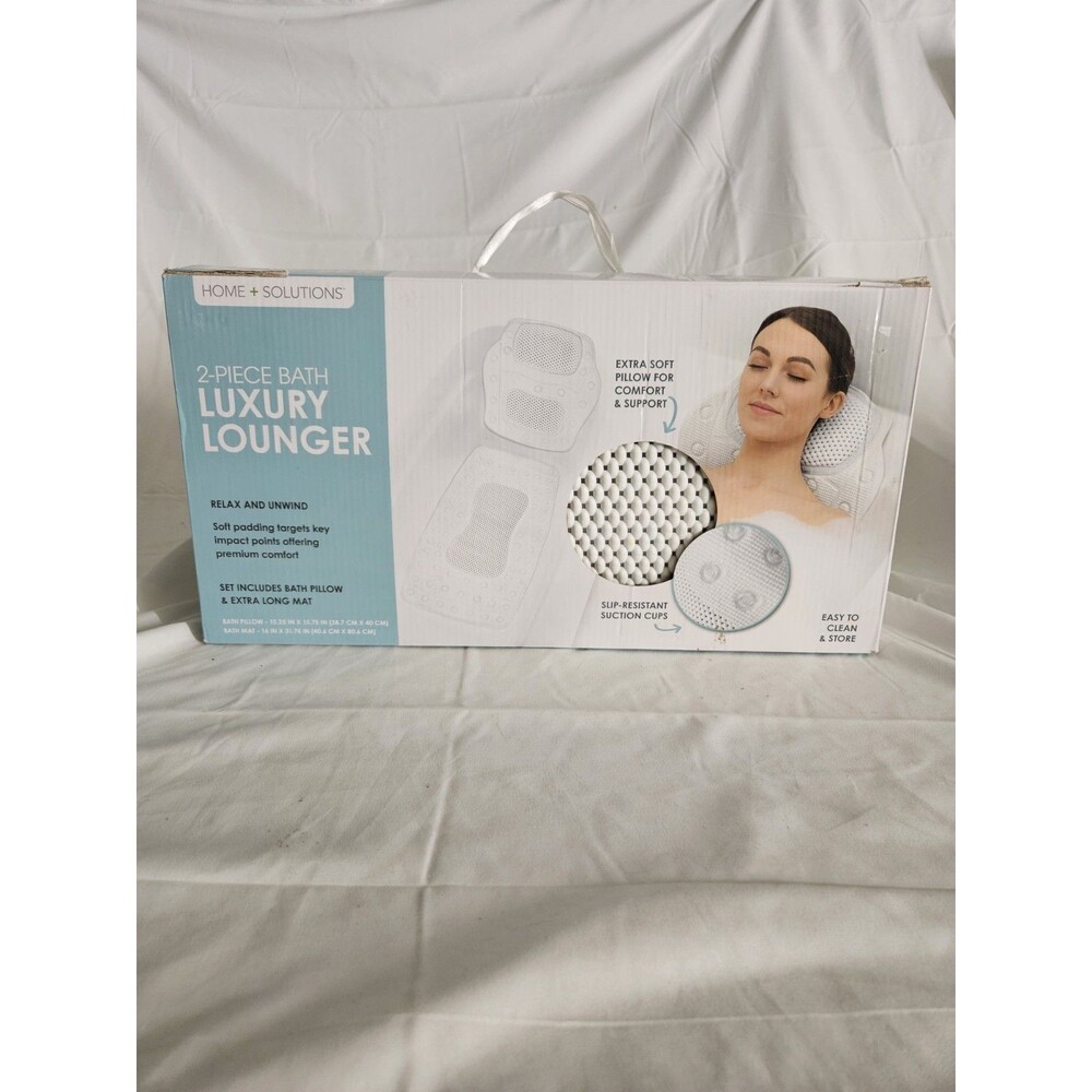 NEW Home Solutions 2-Piece White Bath Lounger Pillow Set Extra Soft Skid Resist
